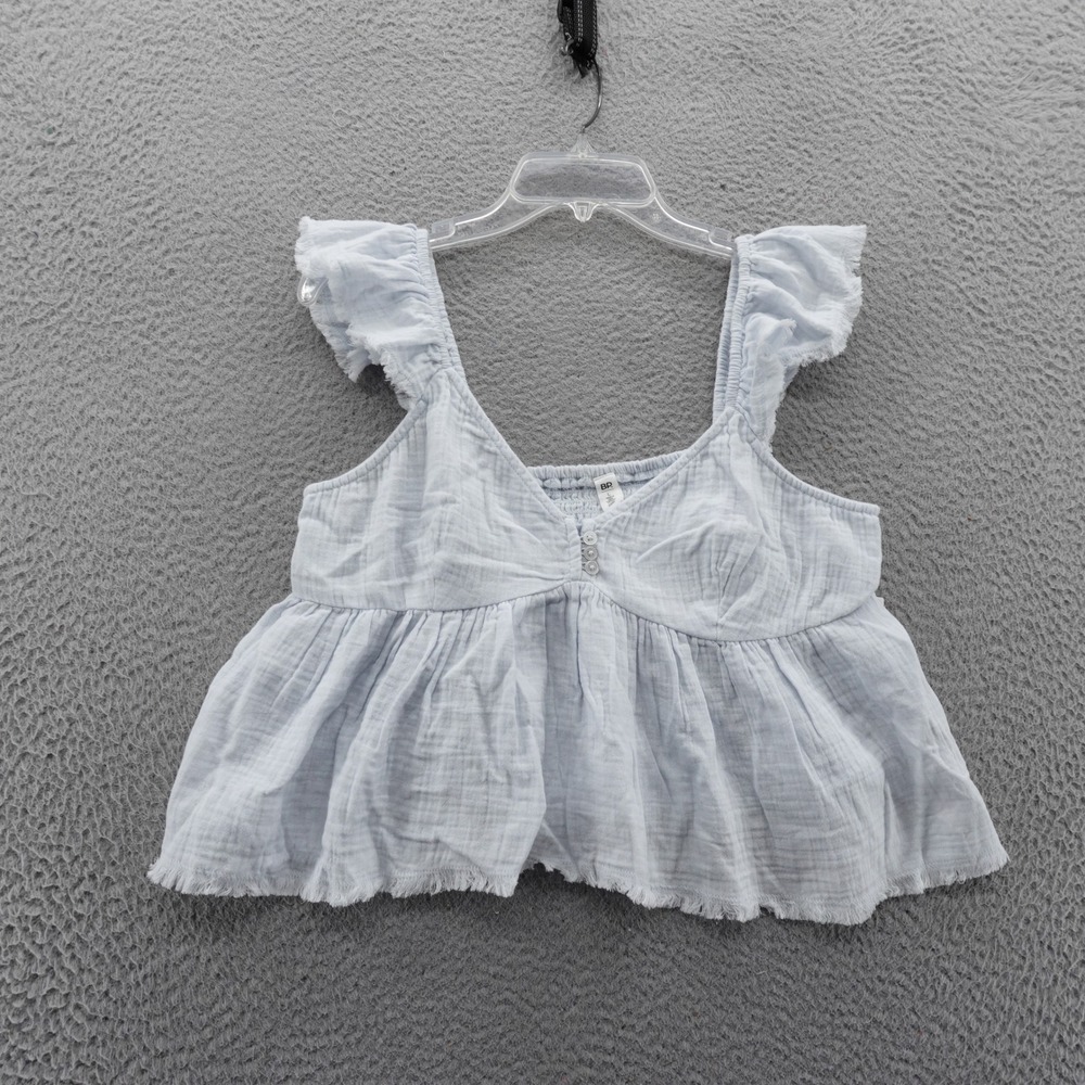 BP Blue Illusion Gauze‎ Babydoll Peasant Top Ruffle Sleeve Smocked Large NEW